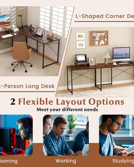 59 Inch Reversible Corner Desk with Power Outlet and USB Ports & Monitor Stand