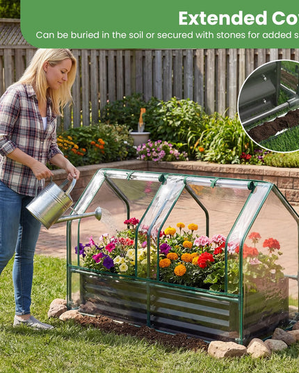 Giantex 4x2x3 FT Galvanized Raised Garden Bed with Greenhouse Cover