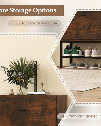 Giantex Shoe Storage Cabinet - Hidden Shoe Organizer with 2 Flip Drawers, Adjustable & Removable Interior Shelves