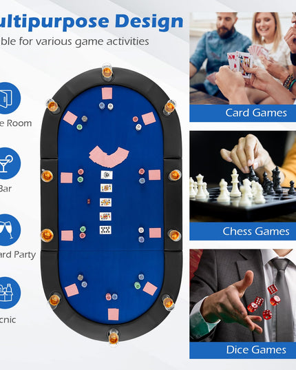 Giantex 84" x 42" Poker Table Top, 10 Player Oval Triple-Fold Blackjack Poker Card Table Topper w/Carrying Bag