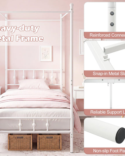 GIANTEX Metal Canopy Bed Frame Twin Size with Headboard and Footboard