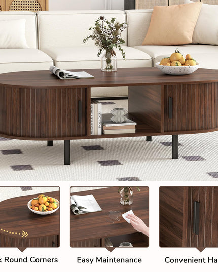 Giantex Oval Coffee Table 48 Inch Mid Century Modern Living Room Table