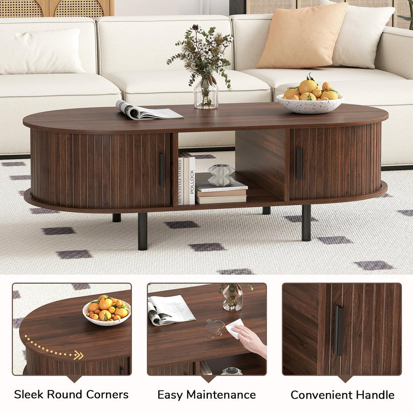 Giantex Oval Coffee Table 48 Inch Mid Century Modern Living Room Table
