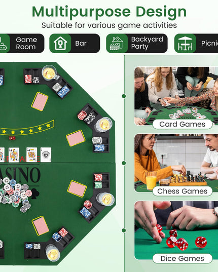 Giantex 48" Poker Table Top, 8 Player Foldable Texas Holdem Poker Mat Layout w/Carrying Bag