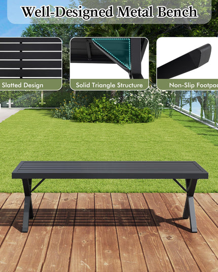 Giantex Outdoor Bench, Patio Metal Bench with Slatted Seat, X-Shaped Legs, 54" Outdoor Backless Loveseat, Load 800 LBS