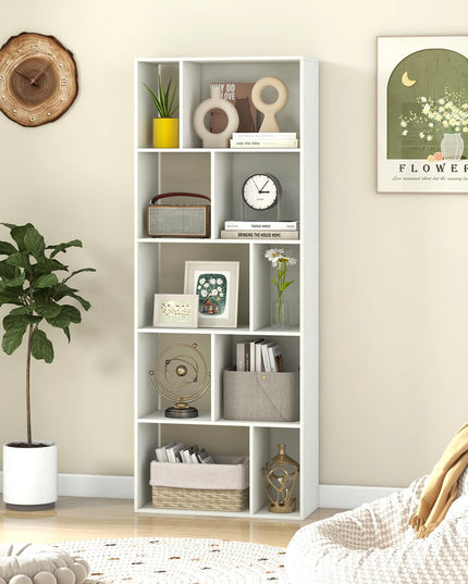 Giantex 5-Tier Geometric Bookshelf, 63" Modern Tall Bookcase, 10-Cube Storage Organizer