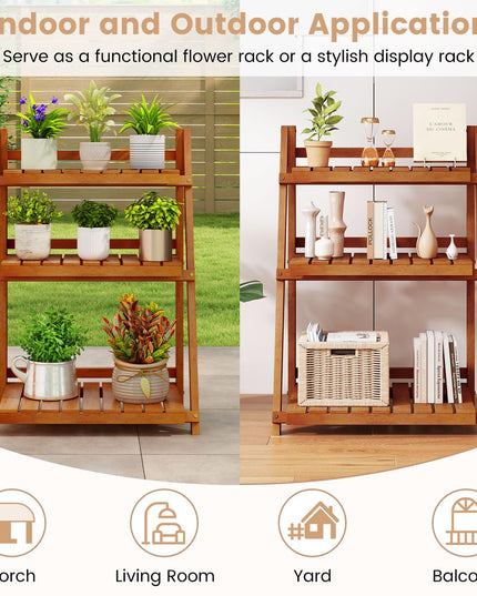 Giantex Foldable Ladder Plant Shelf for Garden Patio Balcony