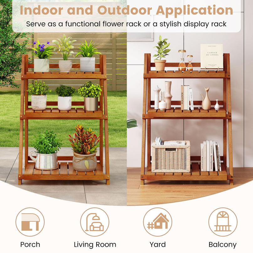 Giantex Foldable Ladder Plant Shelf for Garden Patio Balcony