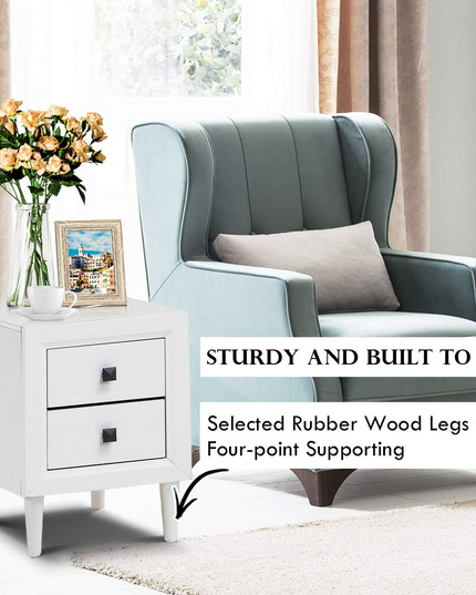 Nightstand Wooden W/Two Storage Drawers and Handles
