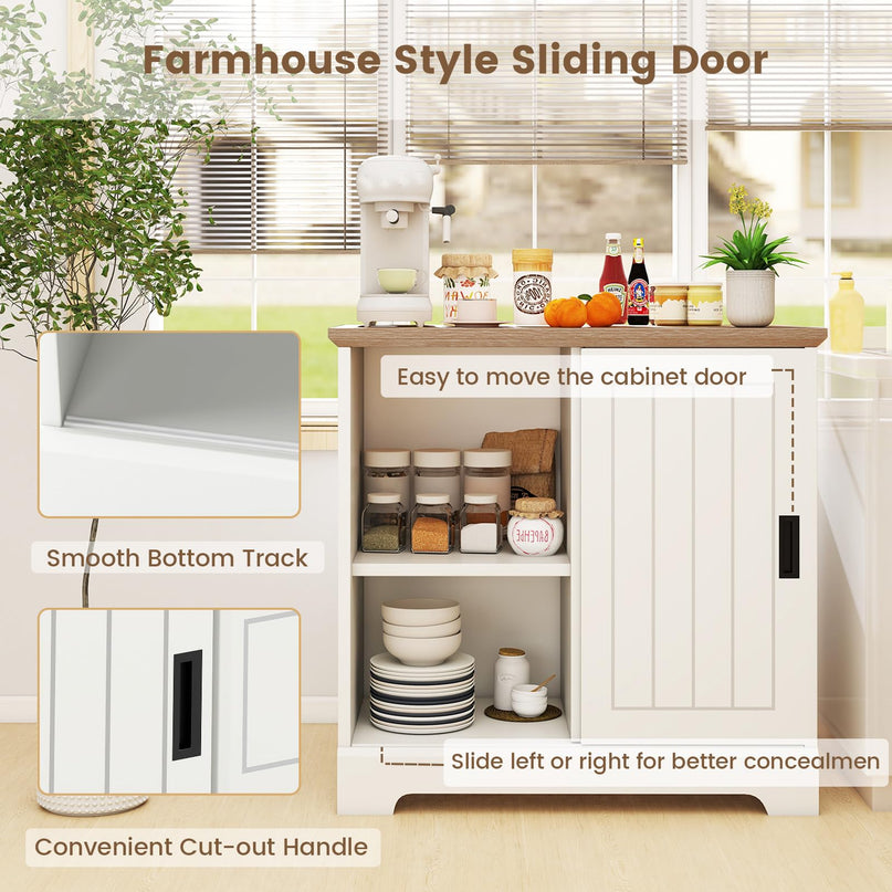 Giantex Small Sideboard Buffet Cabinet with Fluted Sliding Door