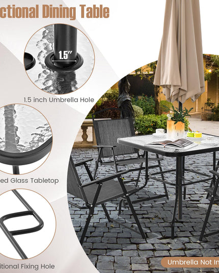Giantex 4 Pieces Patio Dining Set, Outdoor Dining Table Set with 4 Folding Chairs (Gray)