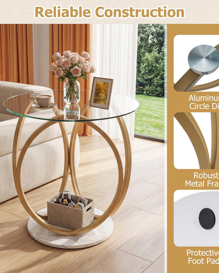 Giantex Round End Table Set of 1/2 Faux Marble Sofa Couch Side Table