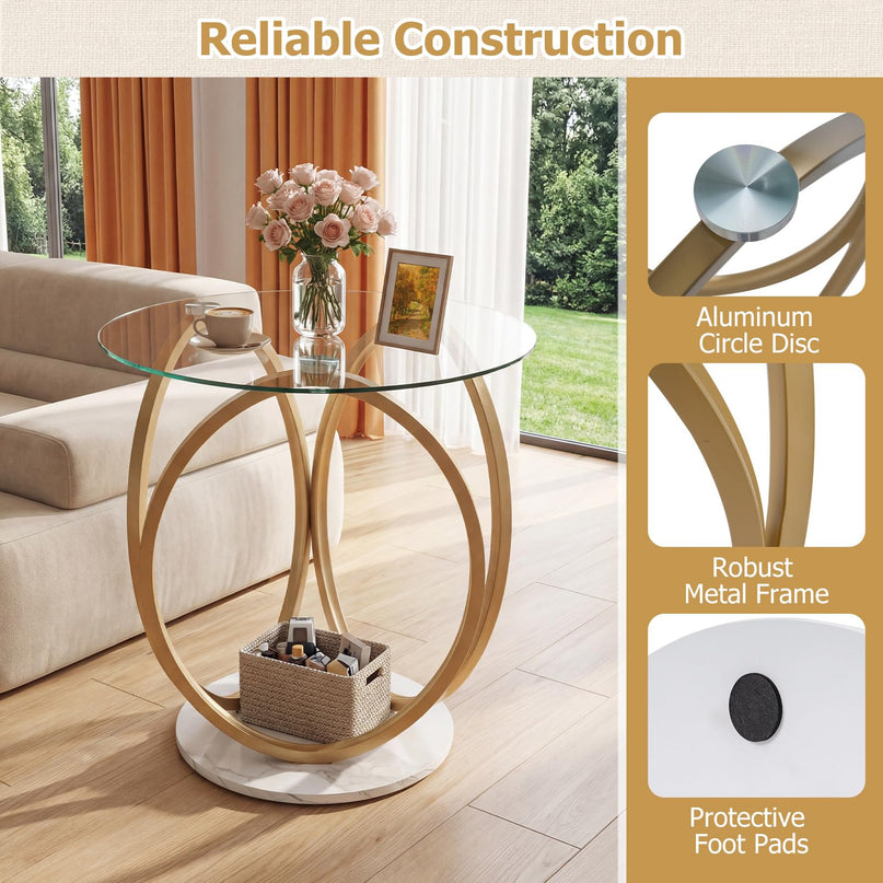 Giantex Round End Table Set of 1/2 Faux Marble Sofa Couch Side Table