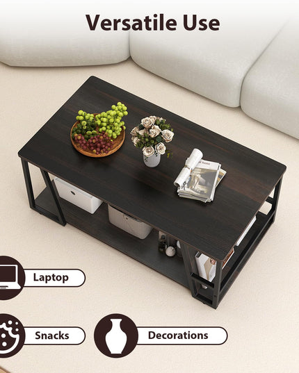 Giantex Modern 2-Tier Rustic Wood Rectangular Geometric Coffee Table with Storage