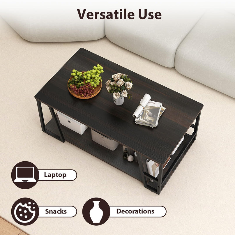 Giantex Modern 2-Tier Rustic Wood Rectangular Geometric Coffee Table with Storage