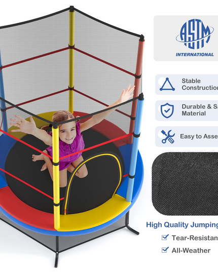 55" Kids Trampoline with Safety Enclosure Net - Giantex