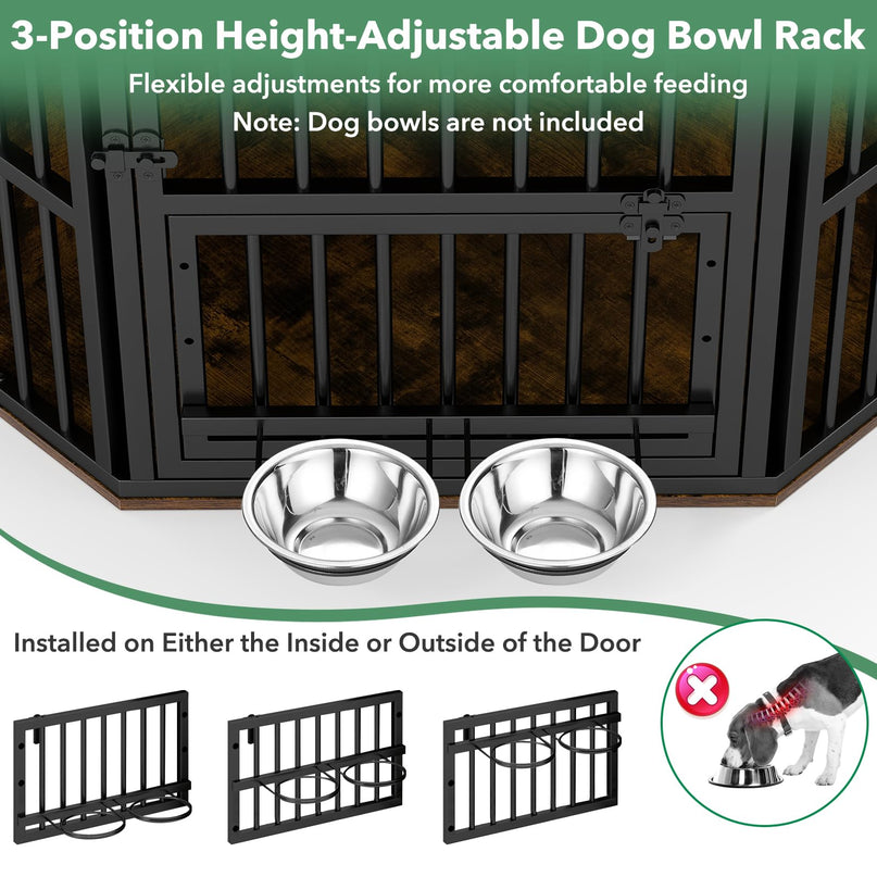 Giantex Wooden Corner Dog Crate Furniture with Adjustable & Reversible Elevated Feeder