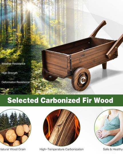 Giantex Wooden Wagon Planter Box, Decorative Wagon Cart with Wheels, Handles