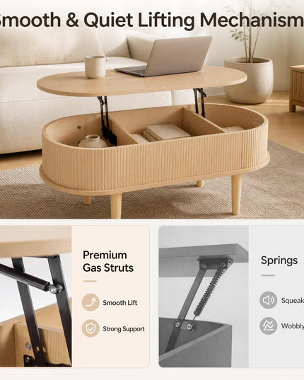 GIANTEX Oval Lift Top Coffee Table with Storage for Living Room