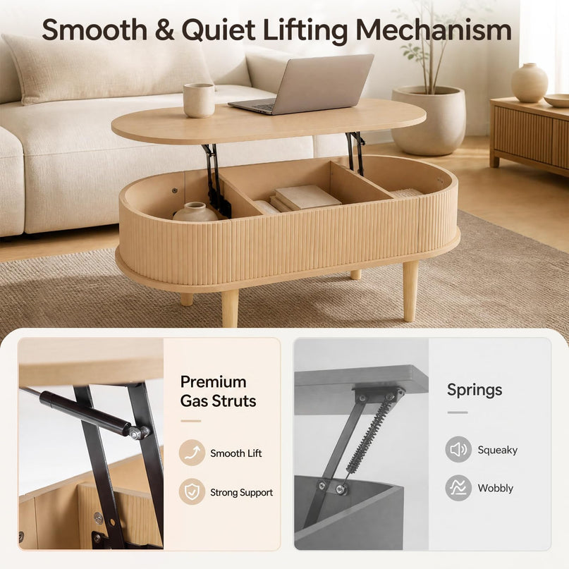 GIANTEX Oval Lift Top Coffee Table with Storage for Living Room