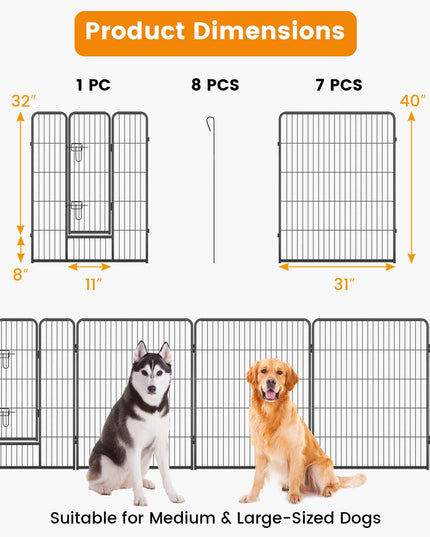 Giantex Dog Playpen Outdoor 40" H - 8/16 Panels Metal Pet Fence for Large Dogs, Heavy Duty Dog Pen Exercise Fence with Door