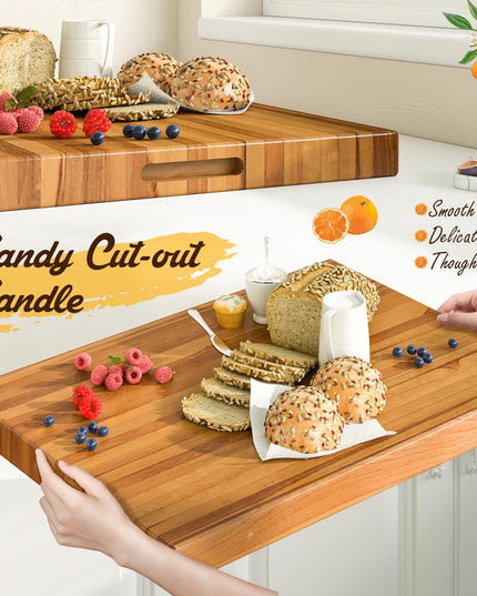 Giantex Teak Wood Cutting Board, Extra Large 24" Reversible Cutting Board with Side Handle