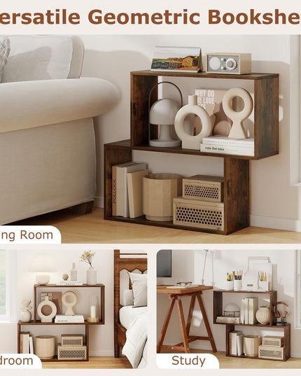 Giantex 3-Tier Bookshelf | Geometric Bookcase Side Table with Open Storage