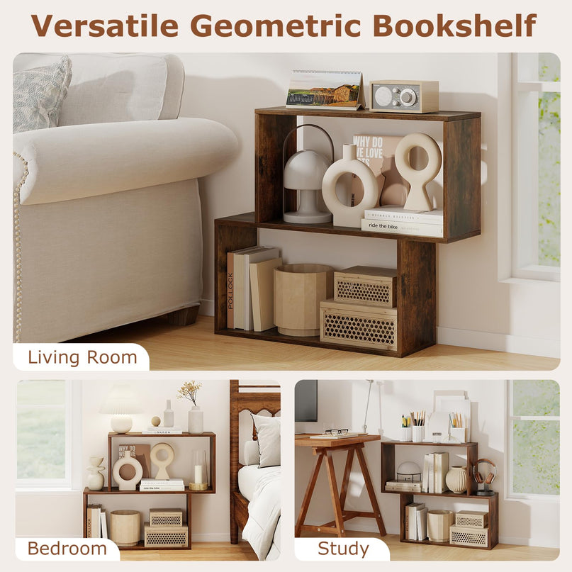 Giantex 3-Tier Bookshelf | Geometric Bookcase Side Table with Open Storage
