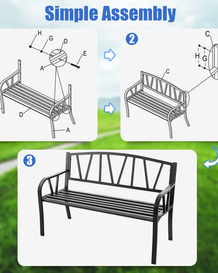 Giantex Garden Bench for Outside 50 Inch - Outdoor Bench with Rustproof Metal Frame, Black