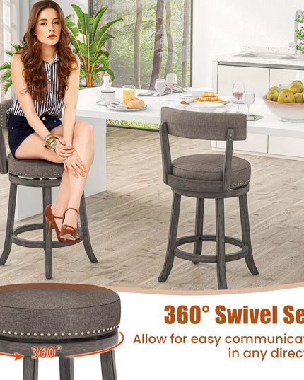 Giantex 26" Bar Stools Set, Swivel Counter Height Bar Chairs with Footrest, Rubber Wood Frame