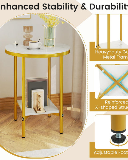 Giantex 2 Tier Faux Marble Bedside Night Stand w/Metal Frame & Open Storage Shelf