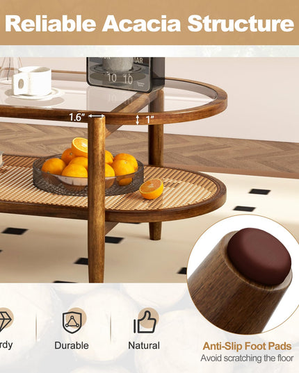 Boho Rattan Coffee Table - Giantex