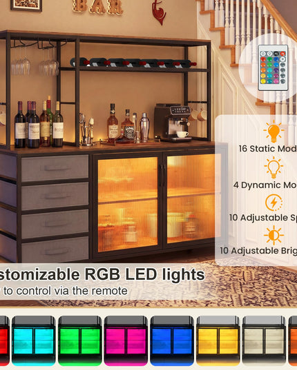 Giantex Tall Wine Bar Cabinet with LED Lights