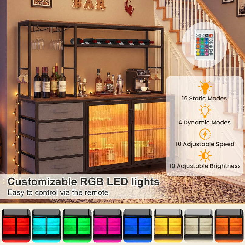 Giantex Tall Wine Bar Cabinet with LED Lights