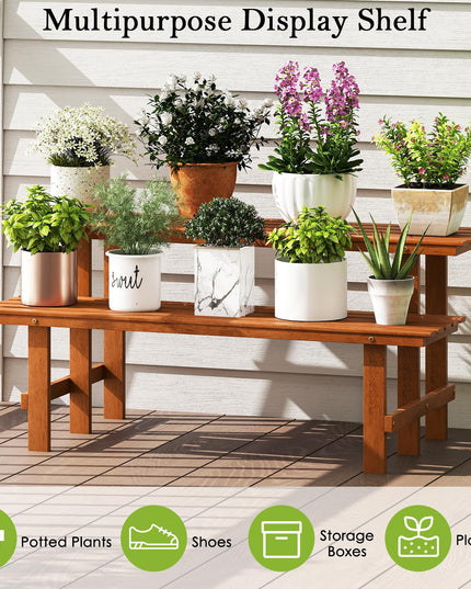 Giantex 2 Tier Wood Plant Stand with Teak Oil Finish