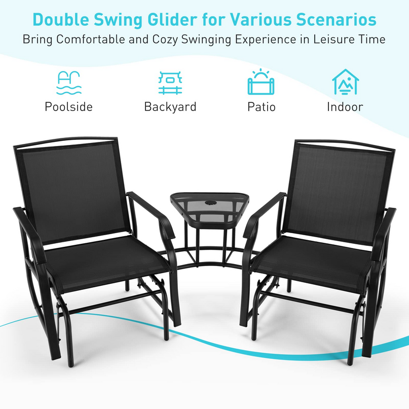Chaises planeur d'extérieur Giantex avec table et trou pour parasol