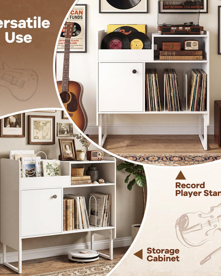 Giantex Record Player Stand with Open Shelf & Cabinet Hold Up to 250 Albums