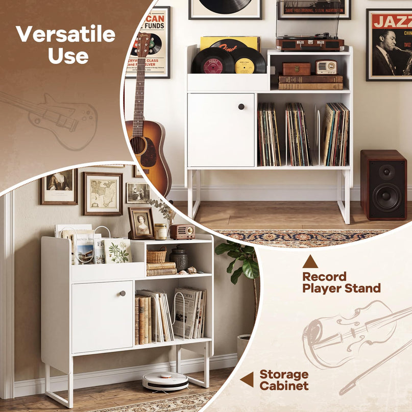 Giantex Record Player Stand with Open Shelf & Cabinet Hold Up to 250 Albums