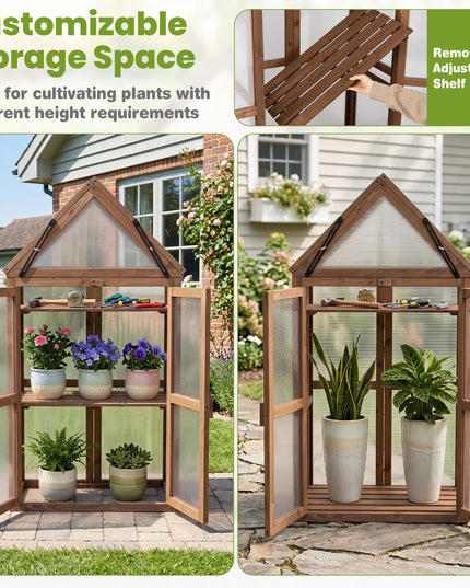 GIANTEX Mini Greenhouse Storage Shelves w/ Transparent Flip-Top Roof for Garden