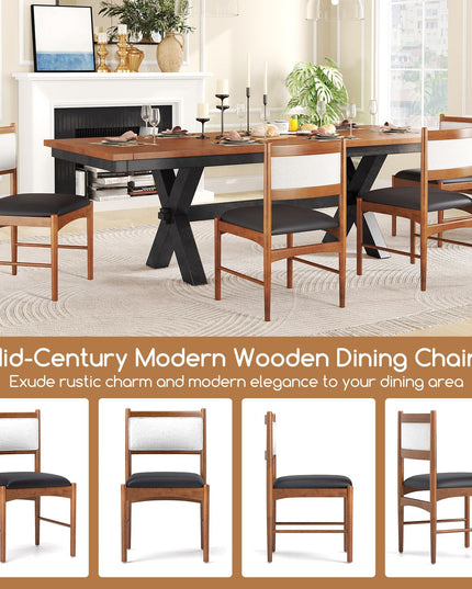 Giantex Wooden Dining Chairs, Upholstered Kitchen Chairs w/Rubber Wood Frame & Faux Leather Padded Seat
