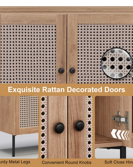 Giantex Buffet Cabinet, Wood Sideboard Storage Cabinet with Rattan Door, 3-Position Adjustable Shelf