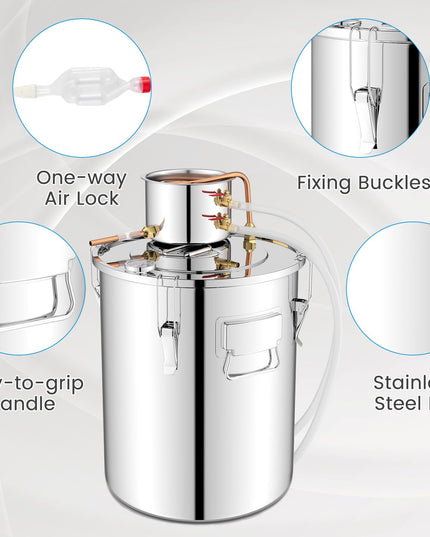 Giantex 5 or 10 Gal Alcohol Still,2 Pots Stainless Steel Alcohol Still, Multi-purpose Home Brewing Kit for DIY Whiskey, Brandy, Beer, Silver