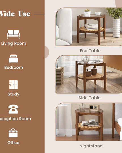 Rattan Round End Table - Giantex