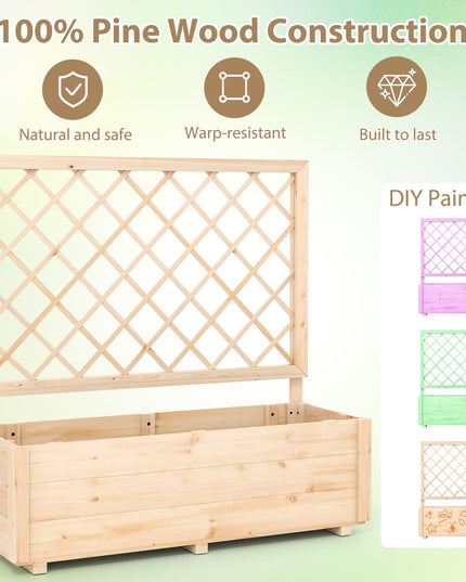 Giantex Wood Elevated Planter Box with Trellis and Drainage Hole (39”x14”x40”)