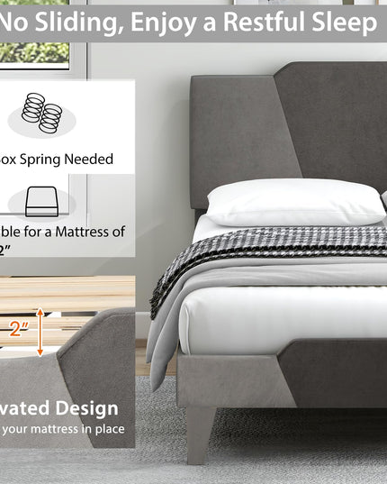Giantex Velvet Upholstered Bed Frame with Headboard