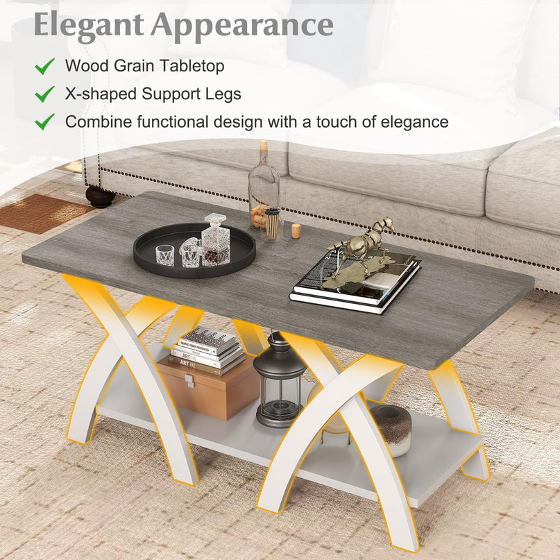 Giantex 40 Inch Rectangular Living Room Table with Open Display Area for Small Space