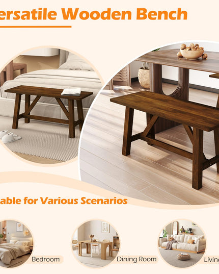 Giantex 38" Wooden Dining Bench with Rubber Wood Frame