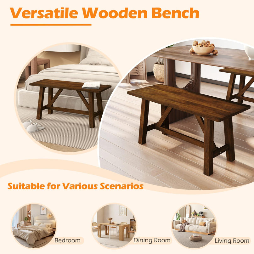 Giantex 38" Wooden Dining Bench with Rubber Wood Frame