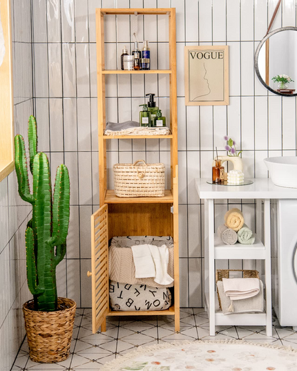 3-Tier Slim Shelving Unit with Shutter Door & Anti-Toppling Device