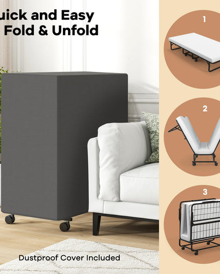 Giantex Folding Bed with Mattress and Pillow, Twin Size Portable Guest Bed w/Metal Frame